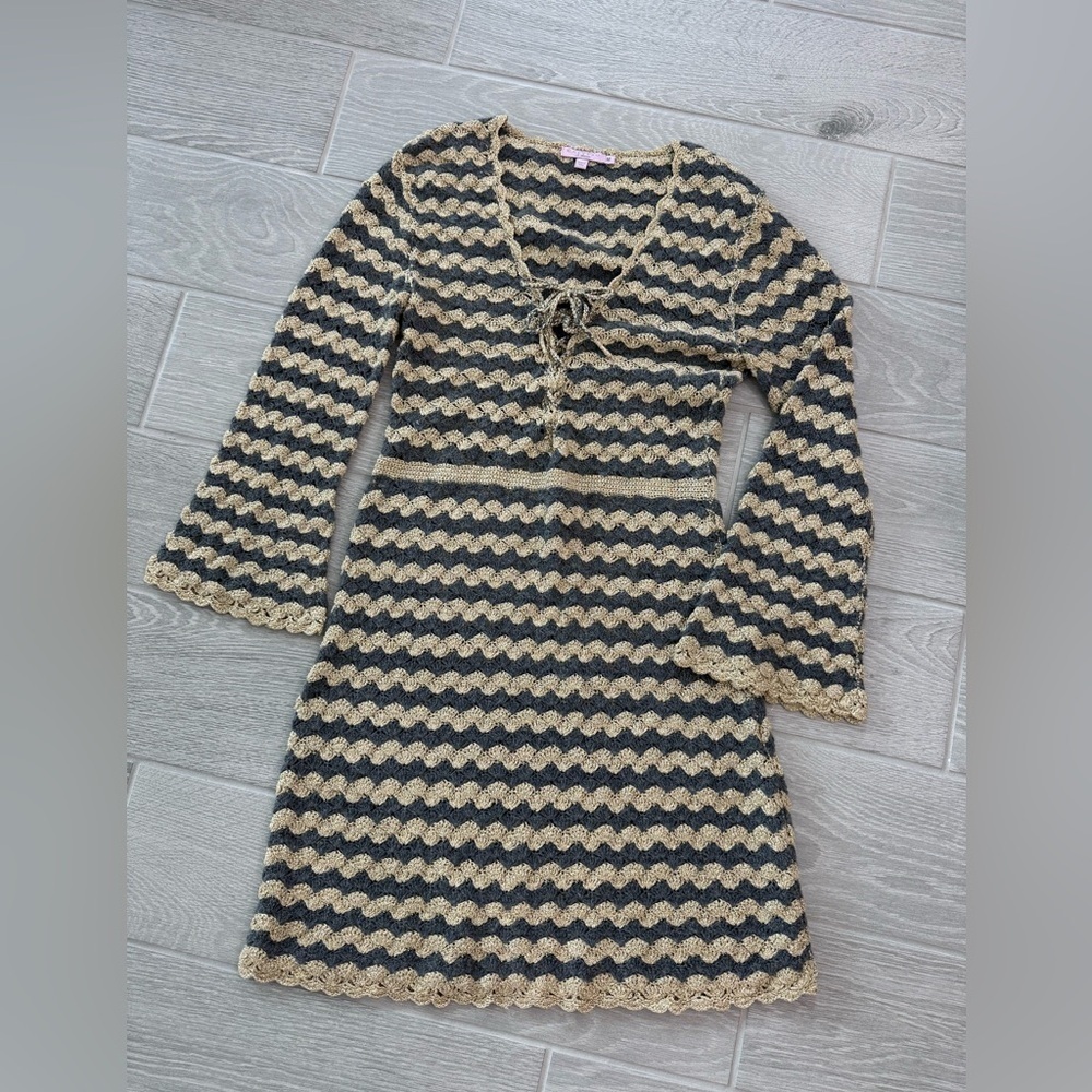 CALYPSO ST. BARTH Cashmere Blend Metallic Crochet Dress Size Medium GUC